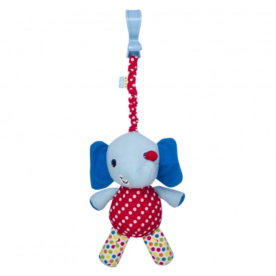 Rattle elephant ride with clip blue