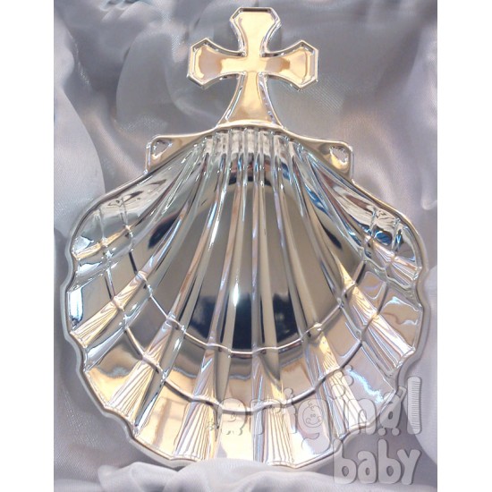 Baptismal shell with silver plated cross